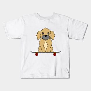 Little dog is sitting on a skateboard Kids T-Shirt